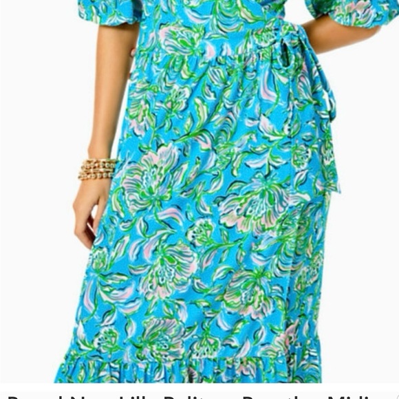 Lilly Pulitzer Brantley Midi Wrap Dress Cumulus Blue Chick Magnet, L - Picture 6 of 8